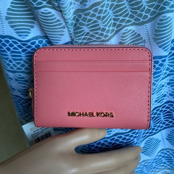 Michael Kors Medium ZipAround Card Case Wallet Grapefruit Leather - Picture 7 of 16